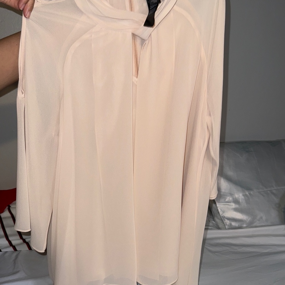 Black Label Cream Tie Front Blouse with Mandarin Collar